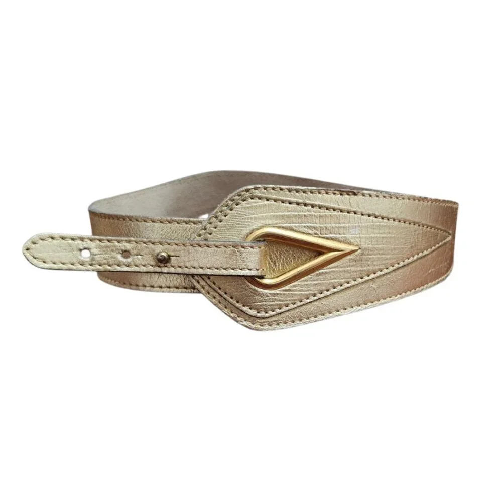 Calleron Adjustable Belt Women's Gold Leather Size M